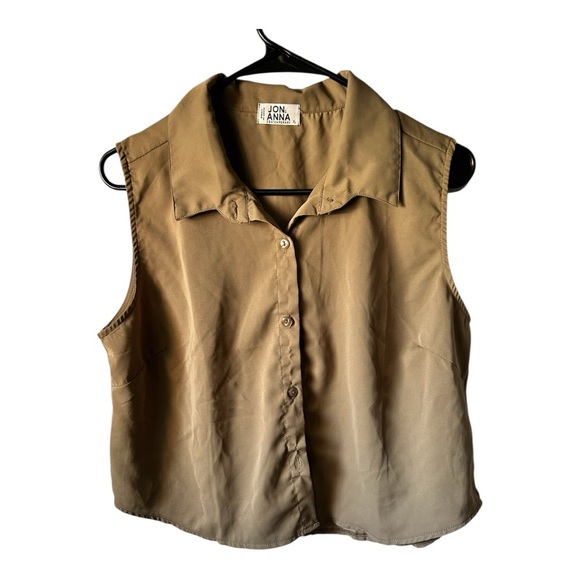 Jon & Anna Tops - Jon & Anna Tan Button Down Shirt with Notched Collar